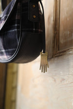 Load image into Gallery viewer, Deadstock Vintage Dents purple plaid mod style tassel bag,
