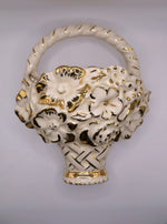 Load image into Gallery viewer, Vintage Retro 40s Kensington Ware KPB Wall Cream Gold Pocket Flower Basket Vase
