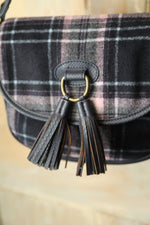 Load image into Gallery viewer, Deadstock Vintage Dents purple plaid mod style tassel bag,
