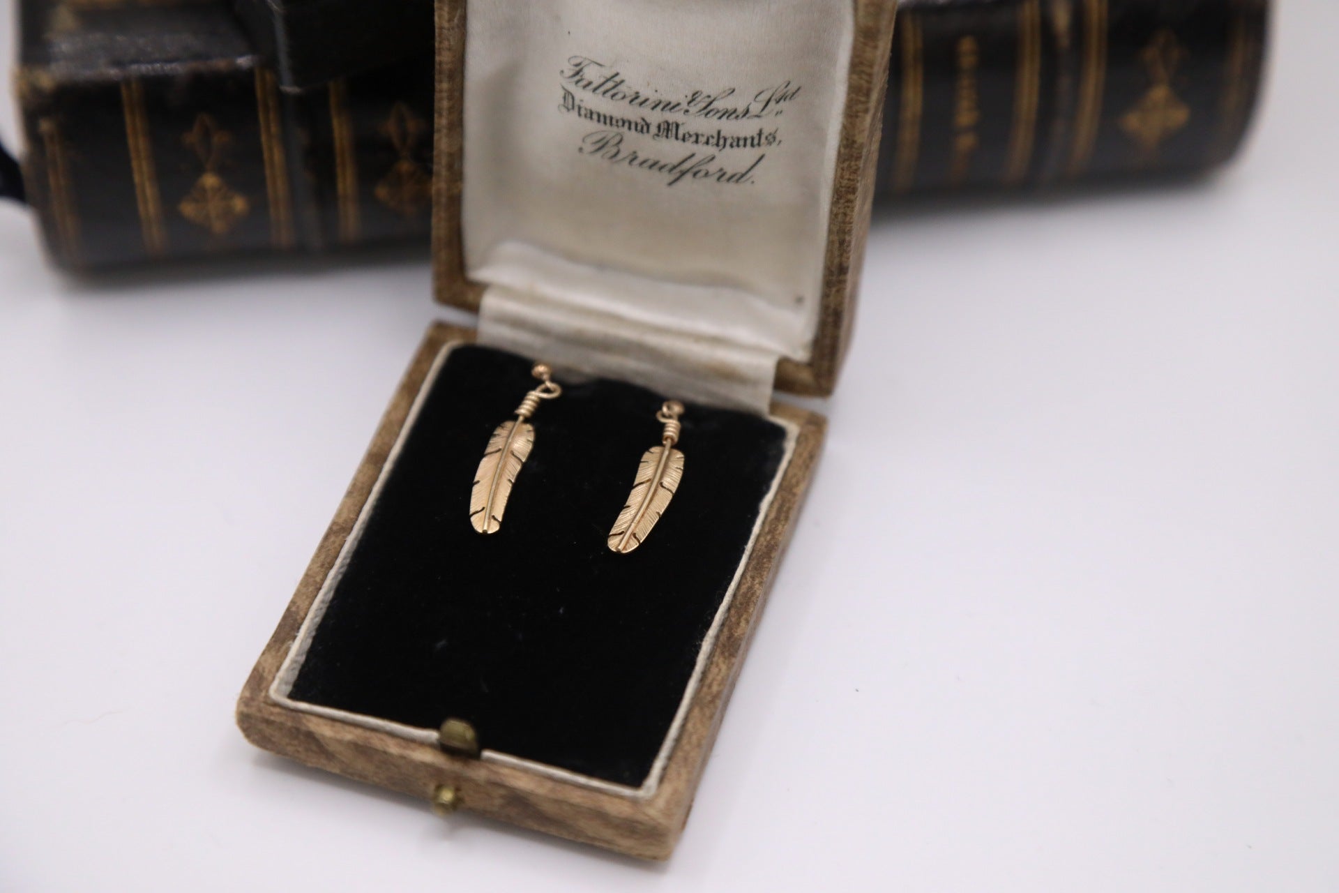 Vintage 14k gold feather drop statement earrings