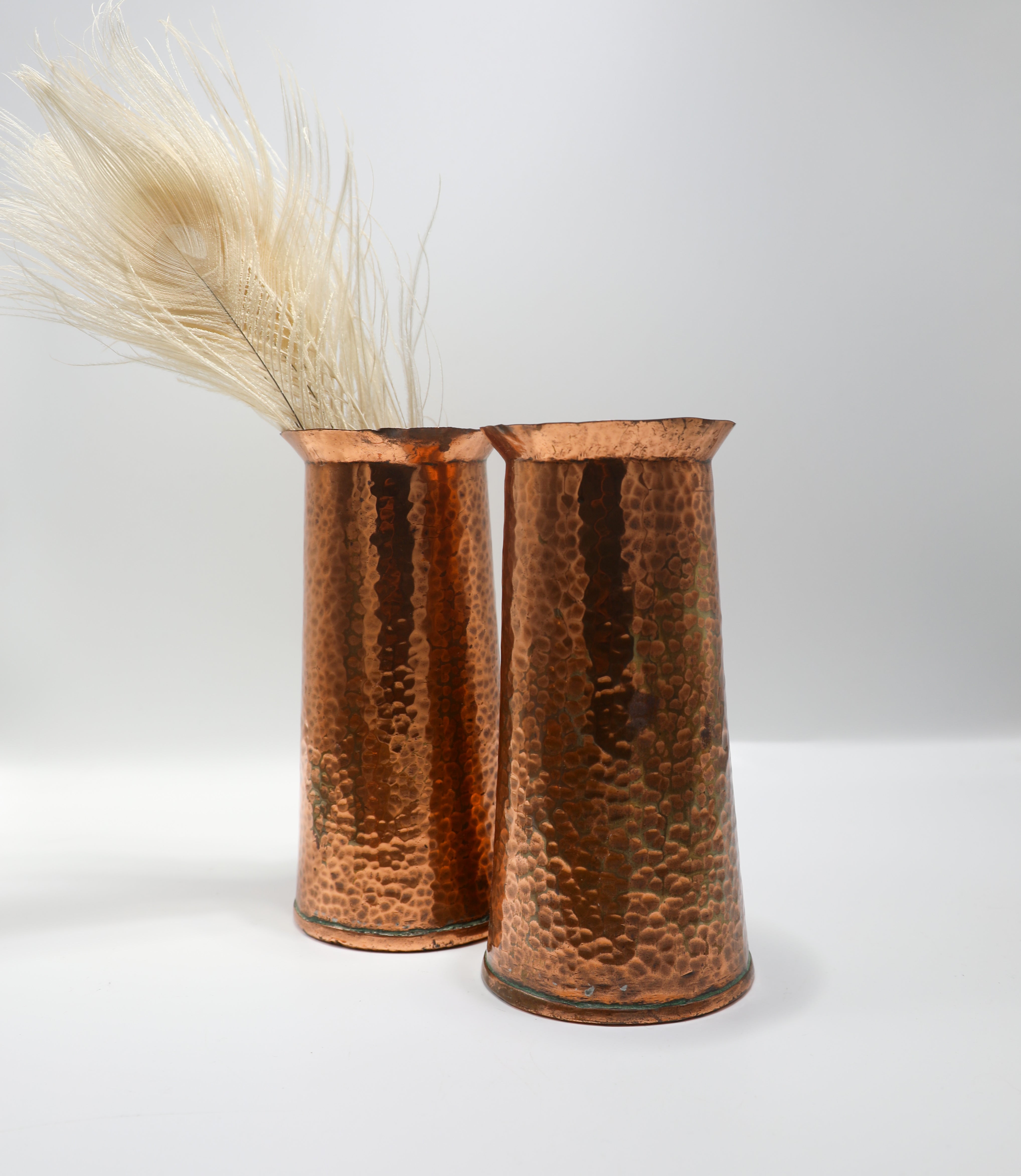 Vintage 1910 1920s hammered copper arts and crafts vases