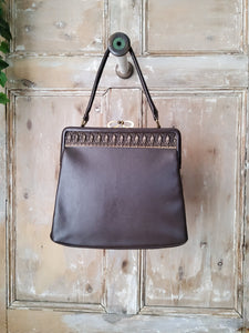 Vintage 1950s leather metal frame bag original