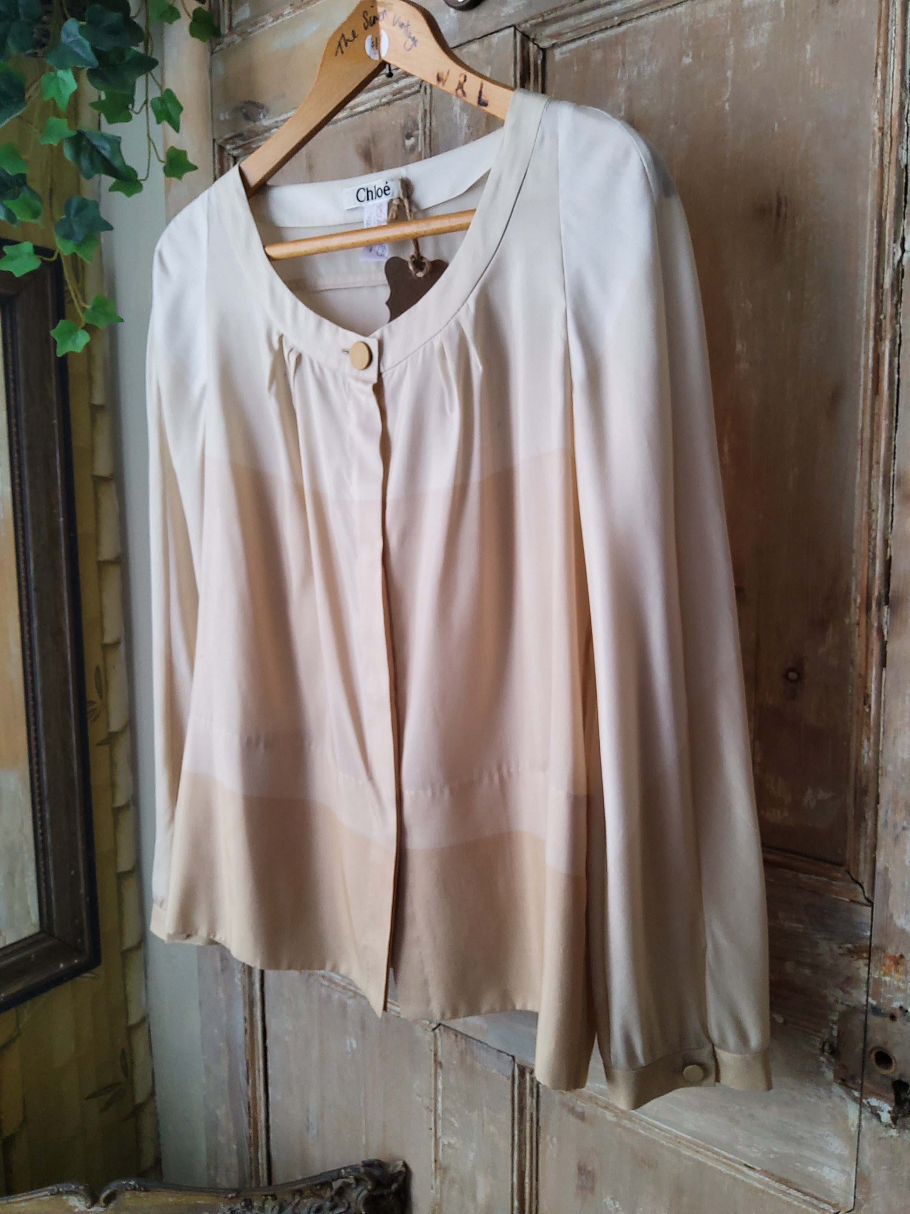 Designer Chloe Silk Blouse Ombre Cream V neck UK12