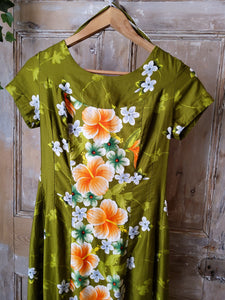 Vintage 1960s hawiian dress original cotton maxi UK8