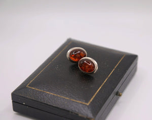 Vintage 1970s large silver and amber earrings stud backs